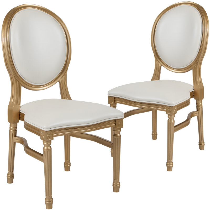 Chaise de salle à manger rembourrée Komar, Blanc, Or