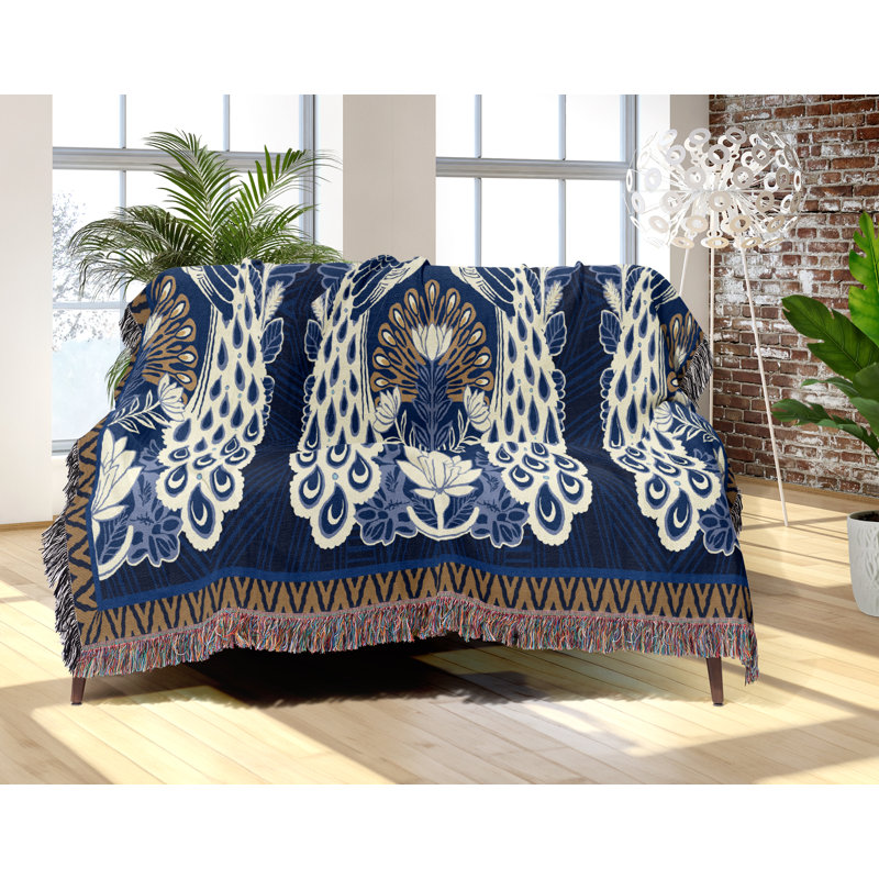 Jeté en mélange de coton Piya Peacock, Bleu, L 80 po x l 60 po