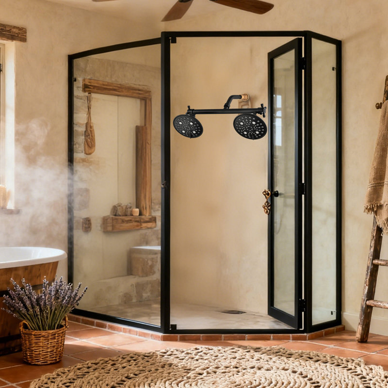 Double pomme de douche double, haute pression à 6 réglages de conception de pomme de douche pour un couple ou une personne sur une salle de bain de plain-pied