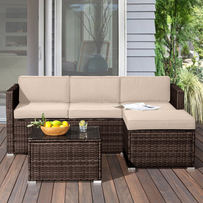 Ensemble de canapé modulaire d'extérieur 3 pièces Lavish Home Brun