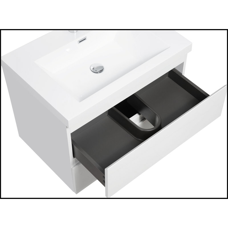 Meuble-lavabo mural 30 po avec lavabo, meuble-lavabo mural moderne, Blanc