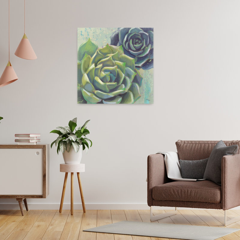 «Contemporary Succulents I Crop with Blue Green Art», H 24 po x l 24 po