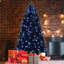 Arbre de Noël noir avec lumières à DEL blanches, arbre artificiel en PE + pointes pour Halloween et décoration des Fêtes, structure à charnières avec support en métal stable-115293889