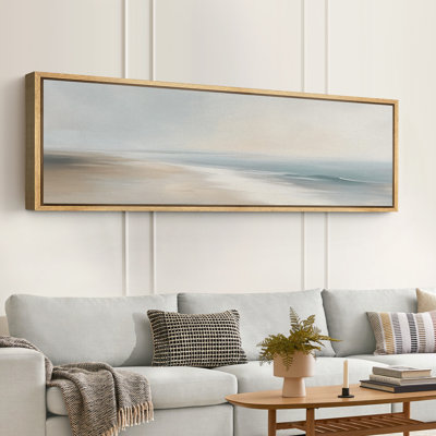 Serene Coastal Shoreline Large Framed Canvas Print Wall Art - Tranquil Beach Decor