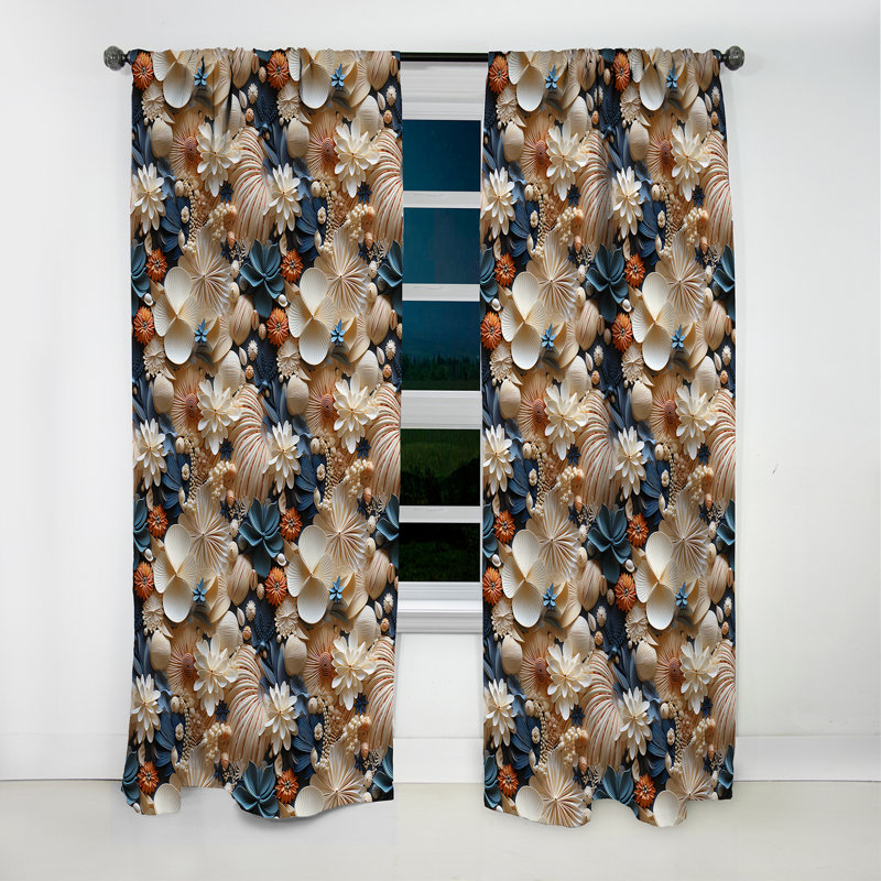 Sable et coquillages motif tropical I - Rideau floral - Rideau occultant floral - 1 panneau, L 52 po x L 84 po