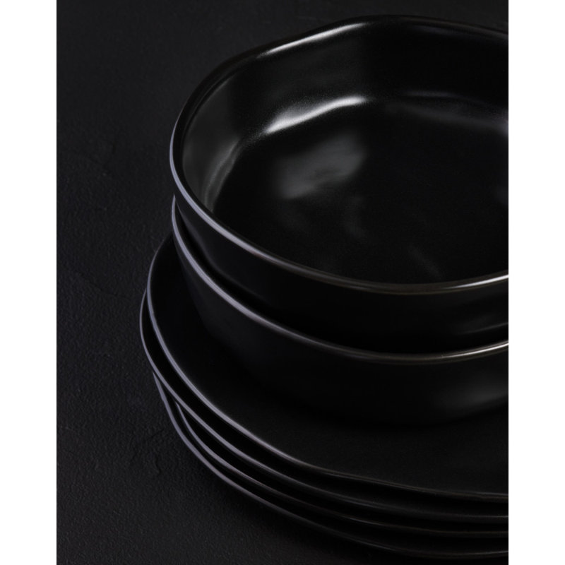 Stone by Mercer Project Hekonda 16-Piece Dinnerware Set Stoneware, Black