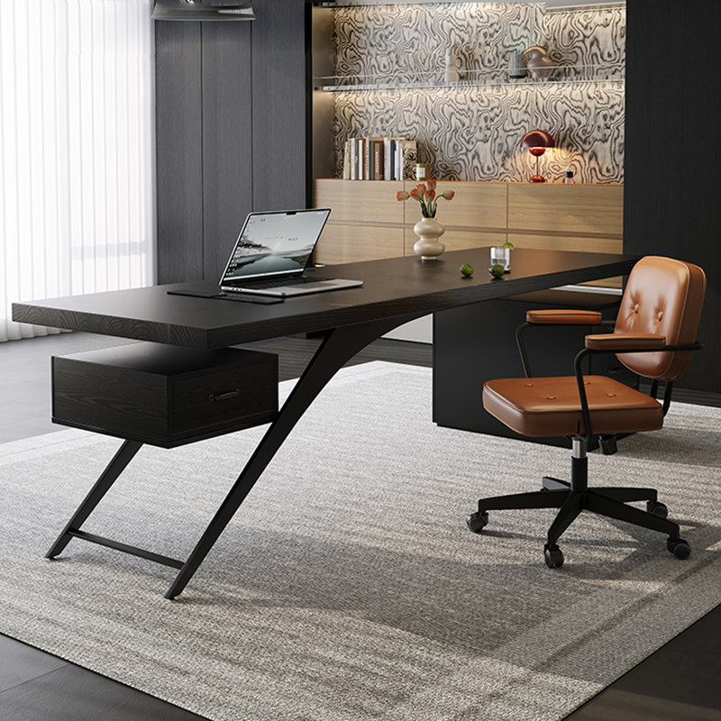 Black Rectangular Solid Wood with 4 drawers writing desk, Office desk