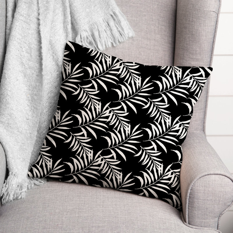 Coussin décoratif floral intérieur / extérieur en polyester, H 18 po x l 18 po, Noir