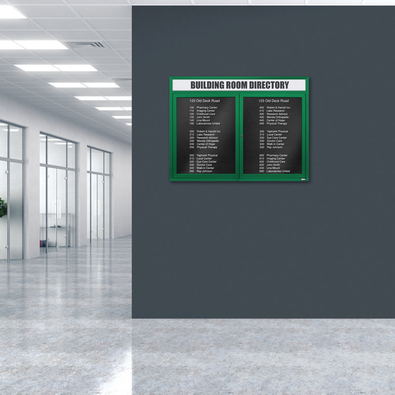 Carte à fixation murale délimitée directory cabinet, Vert thermolaqué, Deux, H 36 po x l 48 po