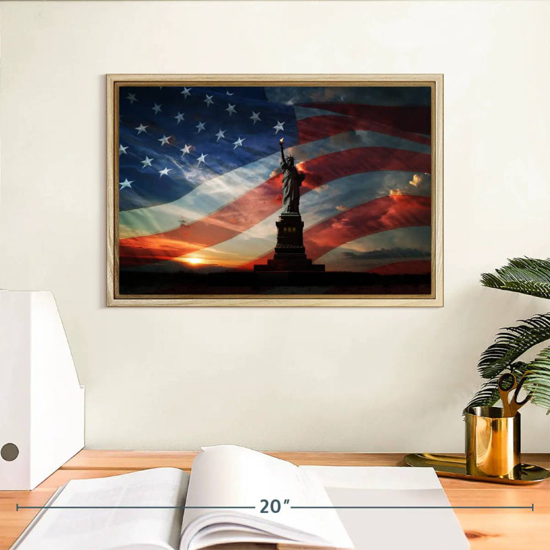 American Independence, Floating Frame Natural Wood, 13" X 9"