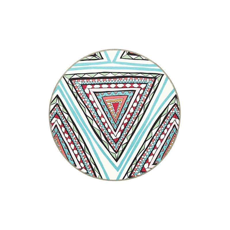 Machine Washable Light Blue Triangle Geometric Patterned Creative Modern Decorative Rug, Round 3'11"