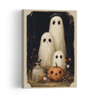 Whimsical Ghost Family Rustic Vintage Whimsical Bird Autumn Flower Wall Art Print 1 Piece Wrapped Canvas Wall Art