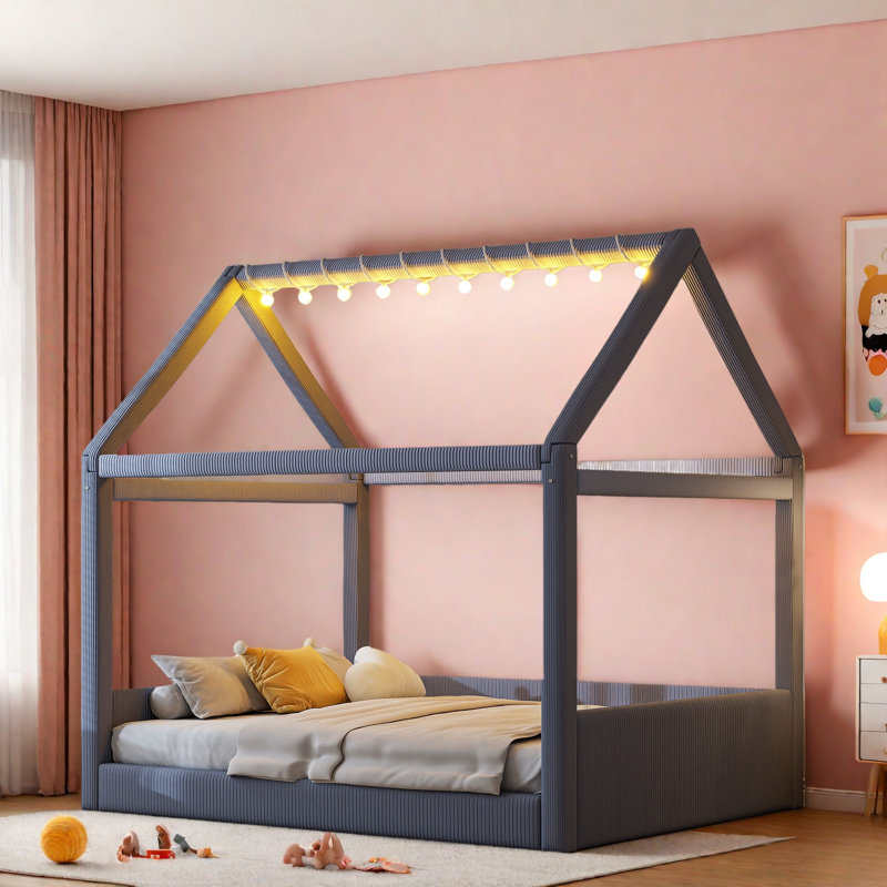 Lit de jour rembourré avec bandes lumineuses à DEL, Gris