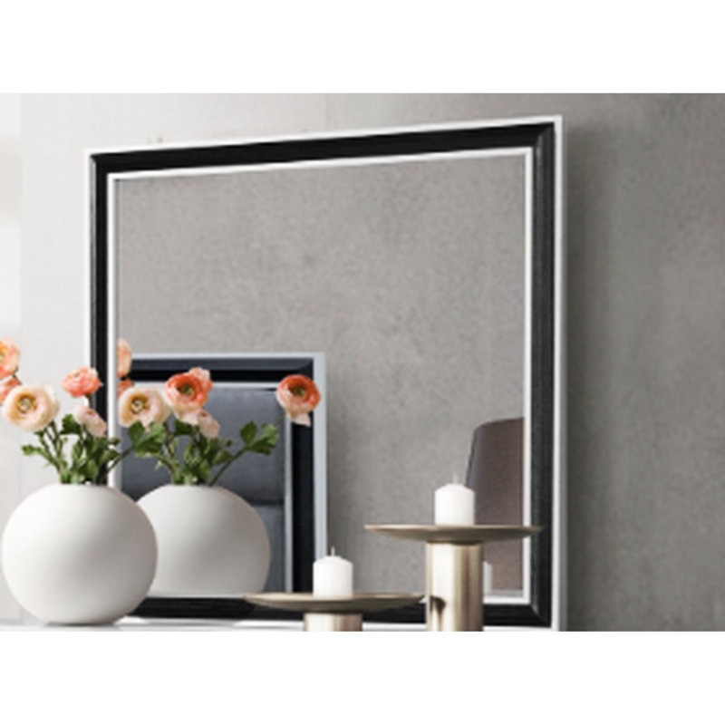 Miroir gris gris noir avec structure en bois massif et lignes décoratives Épais, +