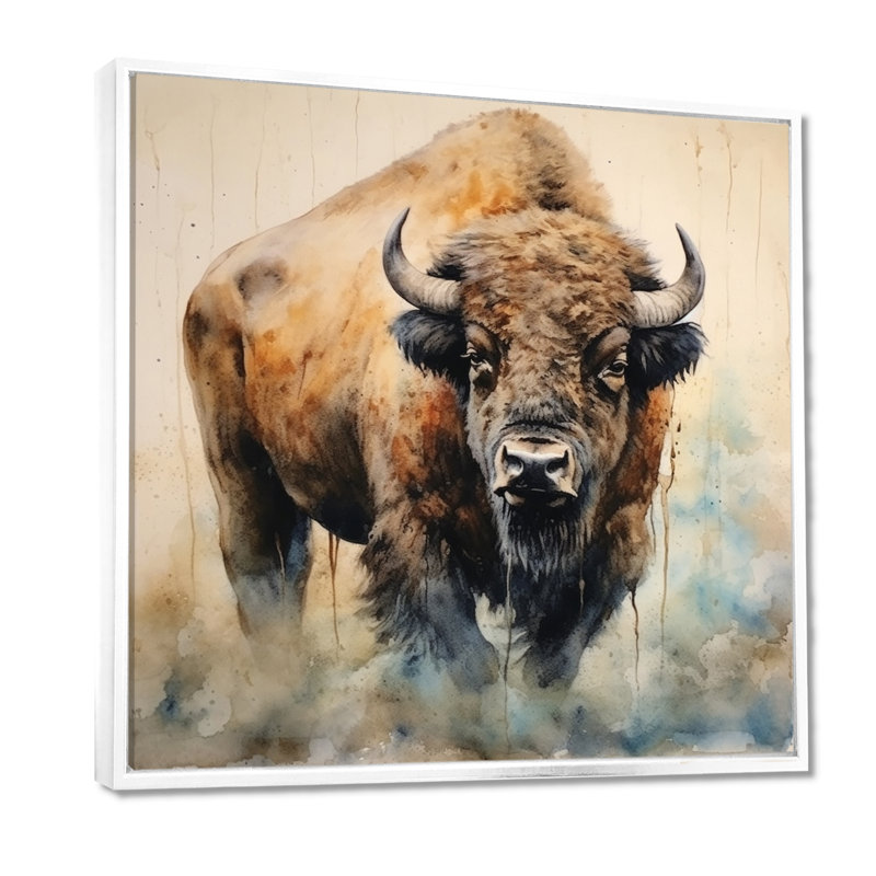 Buffalo Majesty - Buffalo / Bison, impressions encadrées, H 16 po x l 16 po, Blanc, Reproduction avec cadre flottant