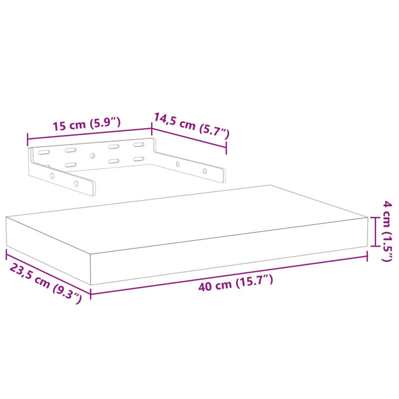 Rohitash Floating Shelf, 4cm H x 40cm W x 23.5cm