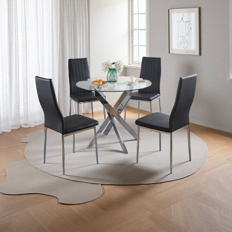 Ensemble de 4 chaises, Noir, Argent argent