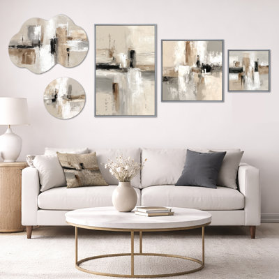 «Brown and Black Brushstroke», ensemble de 5 reproductions d'art mural, métal et toile sur toile encadrées (100 po x 40 po)