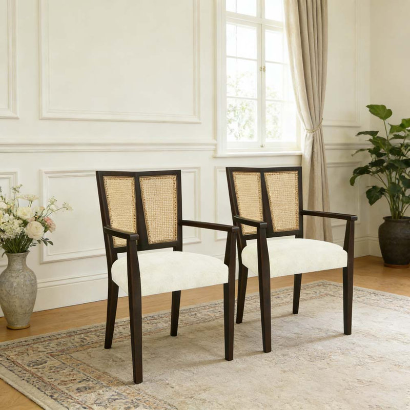 Chaise avec accoudoirs, Beige, brun foncé