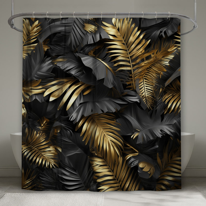 Rideaux de douche noirs et dorés extra longs, L 70 po x H 84 po