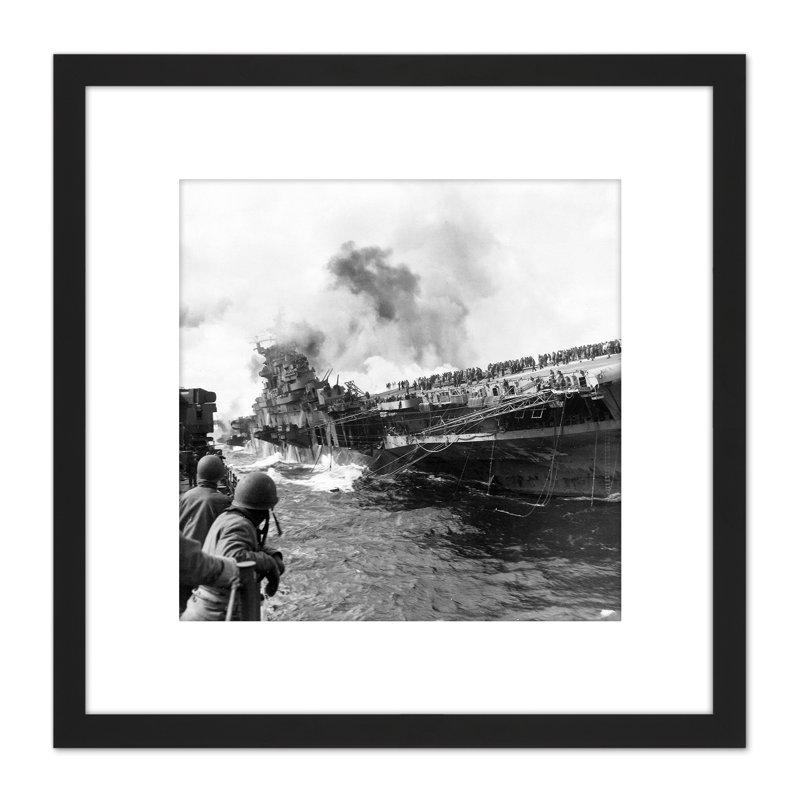 WWII War Attack USS Battleship Franklin 1945 - Single Picture Frame Print