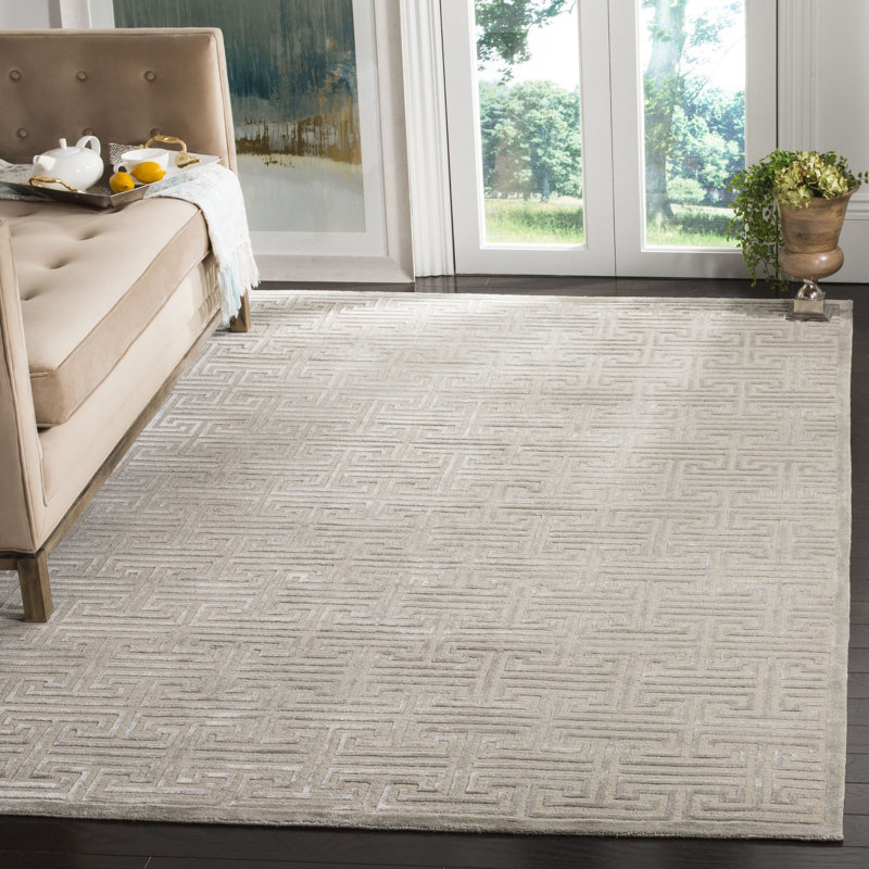 Tapis gris en viscose / laine / coton noué à la main Bradshaw, Rectangle 8 pi x 10 pi