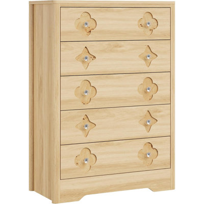 Fluted 5 Drawer Tall Dresser for Bedroom, 42.9 in Chest of Drawers, Wooden Dresser Chest with Clothes Storage Cabinet, Drawer Organizer, TV Stand for