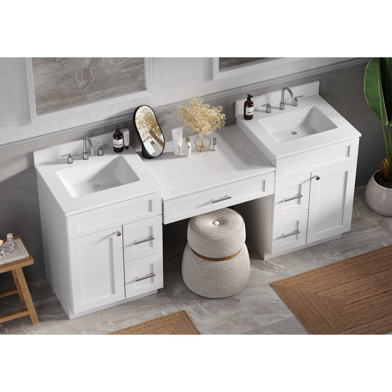  Meuble-lavabo double 78 po avec comptoir en quartz de Carrare, Blanc