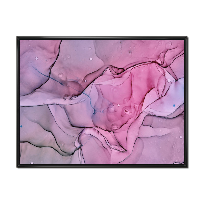 Paysage de marbre rose et mauve - peinture sur toile, H 34 po x l 44 po x P 1,5 po, Cadre flottant noir