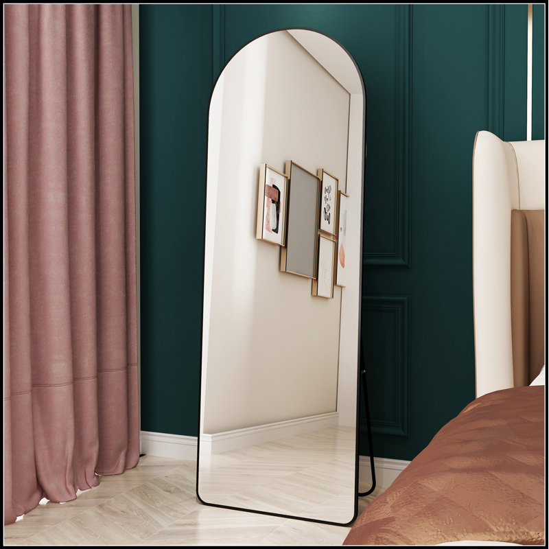 4Th Generation Floor-Mounted Full-Length Arched Mirror, Aluminum Alloy Frame For Modern Spaces And Enhanced Visibility