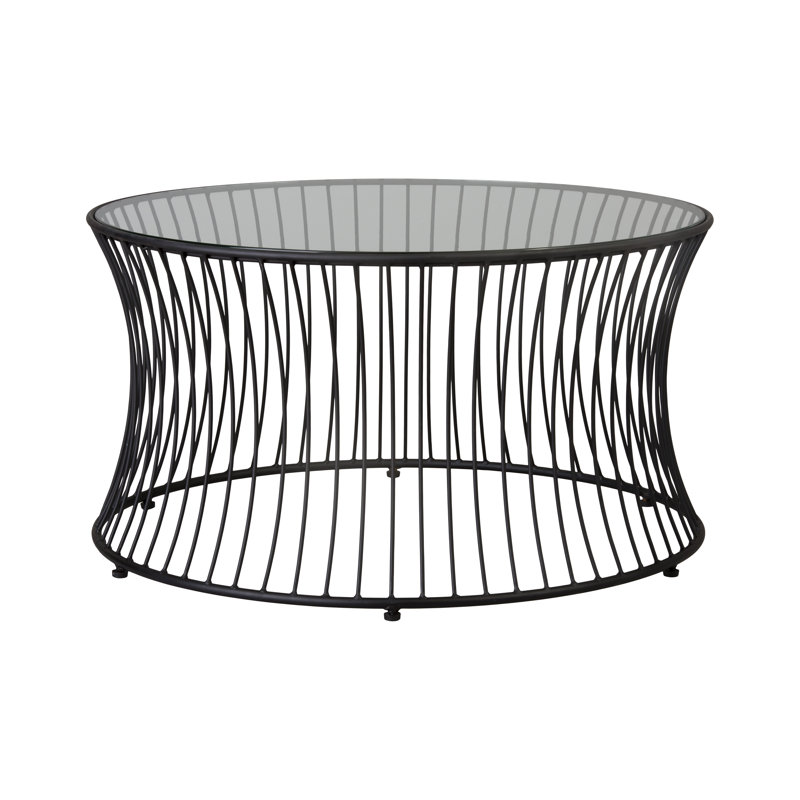 17.5 in. H Powder Coated Black Round Wrought Iron Coffee Table, 17.5" H x 31" L x 31" W