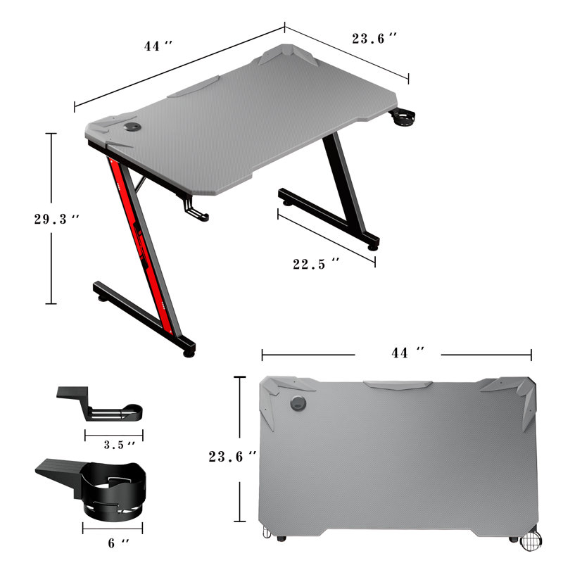 Bureau d'ordinateur Sinead, Gris / noir