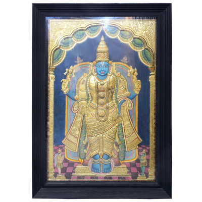 «Lord debout Vishnu Tanjore», peinture avec détails en or 24 carats pour chambre Pooja et décoration murale traditionnelle indienne