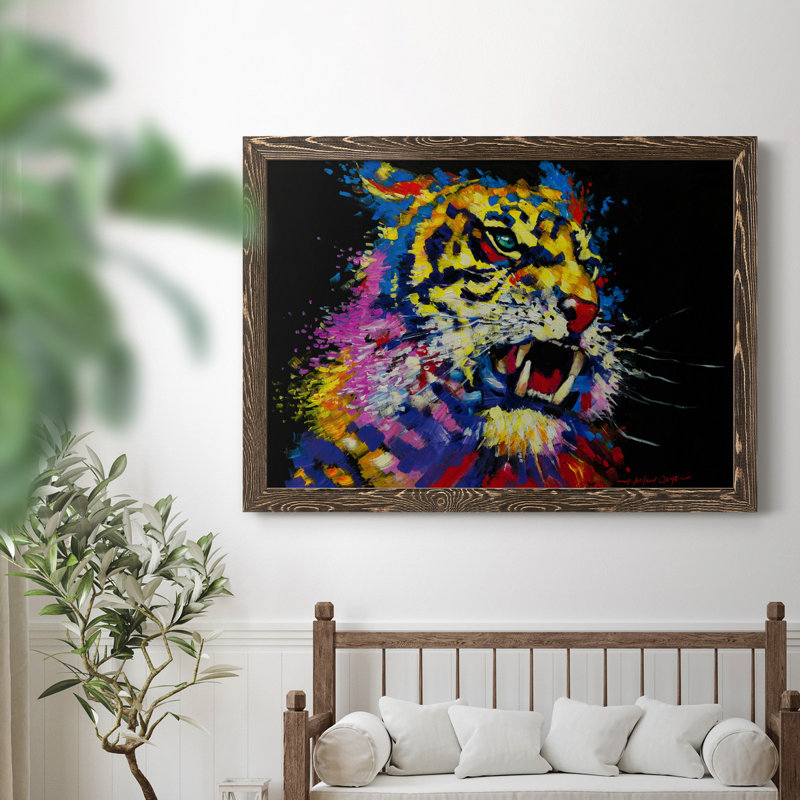 Tigre - peinture sur toile encadrée, H 37,5 po x l 27,5 po x P 1,5 po, Noyer