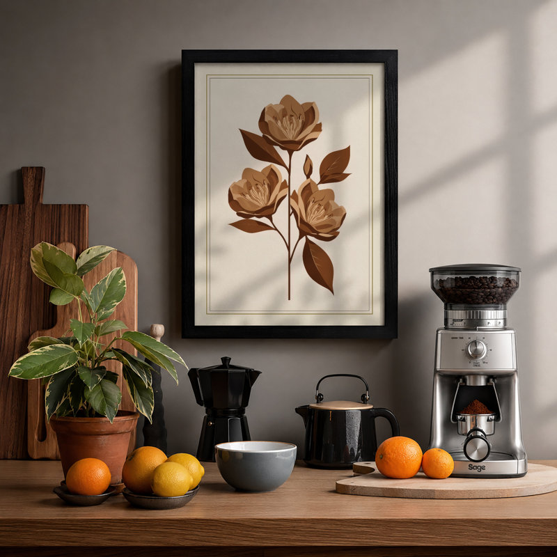Threefold Bloom Botanical - Framed Print, Black, A4 - 29.7 x 21.0 cm