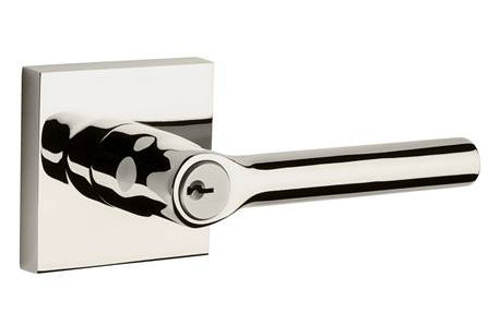 Tube Keyed Door Lever with Contemporary Square Rose Baldwin
