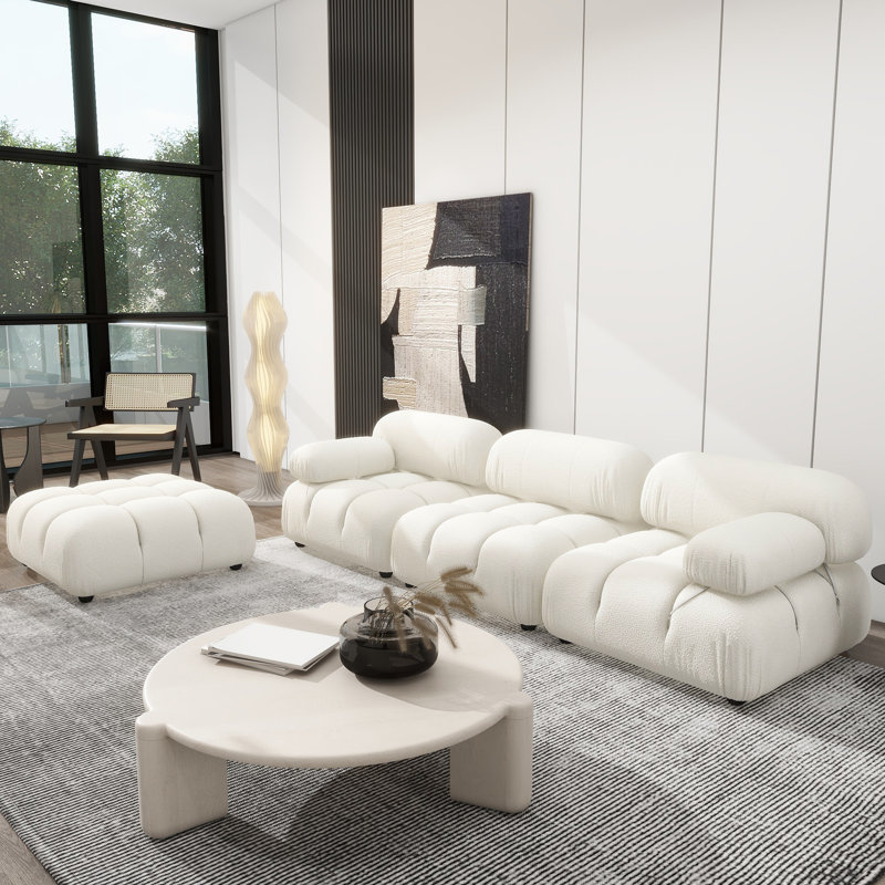 Sigma Upholstered L-Shaped Sectional Reversible, Ivory Boucle