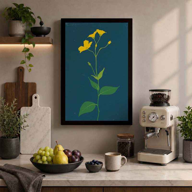 Yellow Bloom Centered Botanical - Wrapped Canvas, 24x16 - 61.0 x 40.6 cm, Ochre Border