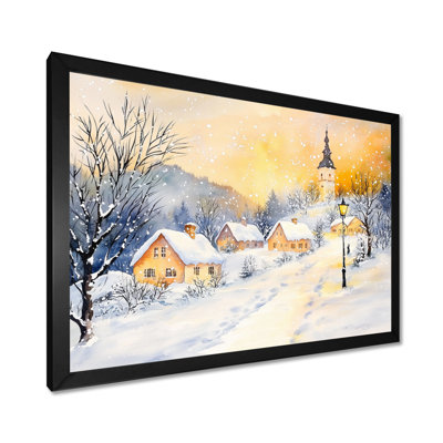 «Snowy Village At Night I - Winter Landscape», art mural