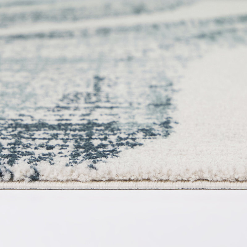 Barthe Blue/Cream Contemporary Abstract Area Rug, Rectangle 7'10" x 10'