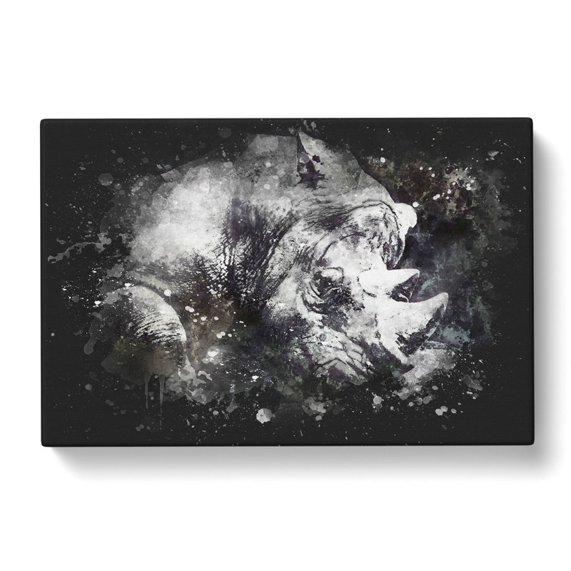 Resting Rhino - Wrapped Canvas Painting, 60cm H x 91cm W x 3cm D
