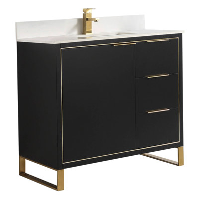Meuble-lavabo sur pied simple 36 po avec plateau en pierre Geselle