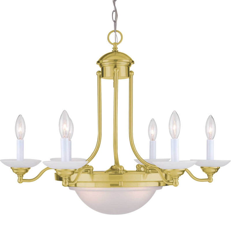 8-Light Polished Brass Candelabra Chandelier with Frosted Glass Bowl Shade