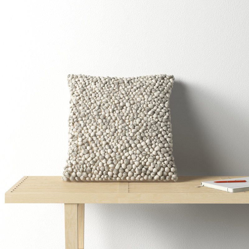 Upson Embroidered Wool Blend Throw Pillow, Light Gray, Polyester