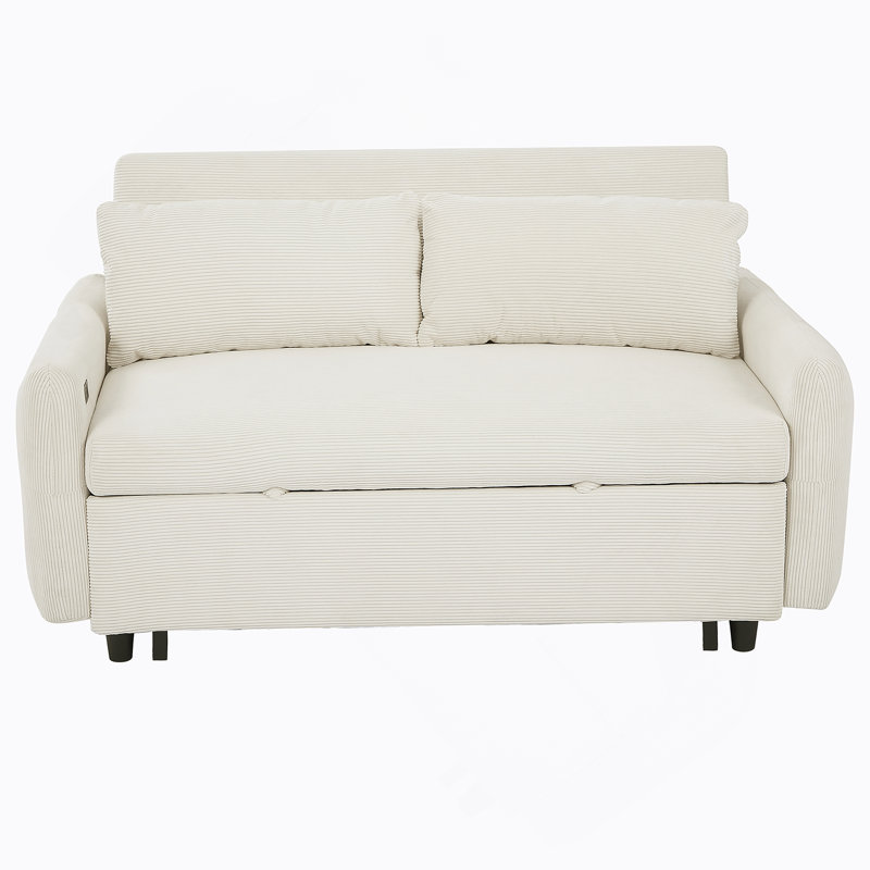 Canapé-lit convertible polyvalent avec ports USB et coussins moelleux pour le salon, Beige