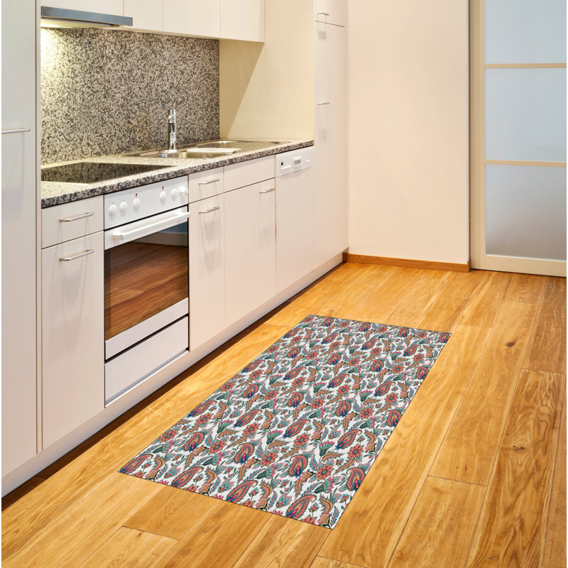 Tapis décoratif à motif de fibres longues en polyester à haute densité Paisley, Rectangle 2 pi 7 po x 5 pi