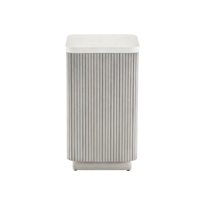 Transitional Faux Stone Top Square Accent Table in Gray/White