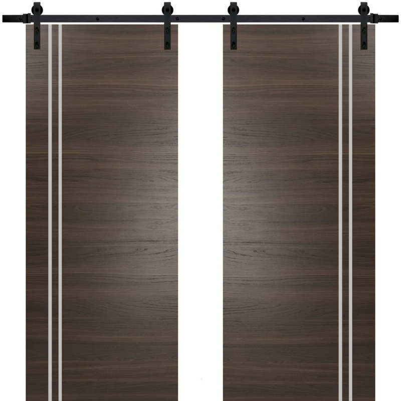 Porte de grange en bois massif massif, Frêne chocolat, 60 po x 84 po