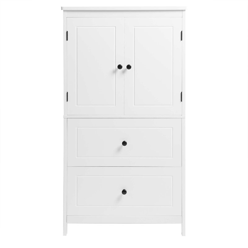 Armoire de rangement pour salle de bain, armoire avec deux portes et tiroirs, tablette réglable, panneau de fibres à densité moyenne