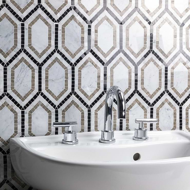Infinity Hexagon Marble Tile, Carrara/Lagos
